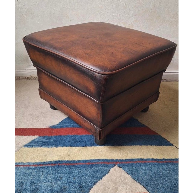 Brown Vintage Ottoman in Chestnut Brown Leather For Sale - Image 8 of 12