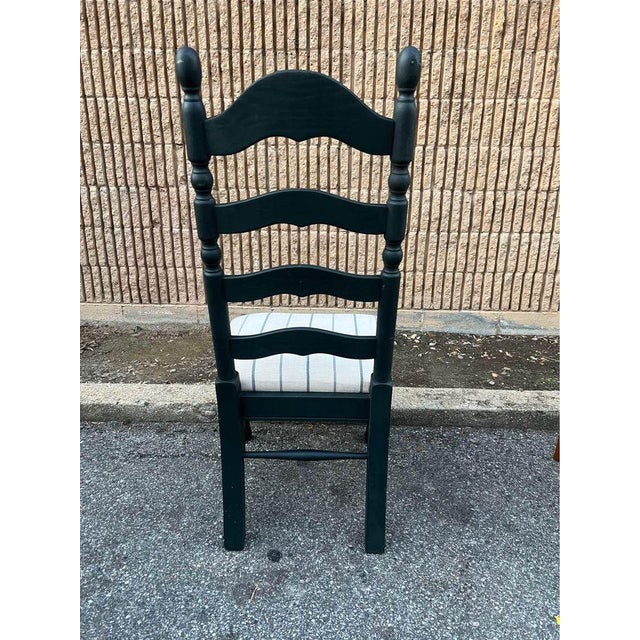 Dark Green Mid 20th Century Set of Four Rustic Style Ladder Back Upholstered Seat Dining Chairs For Sale - Image 8 of 9