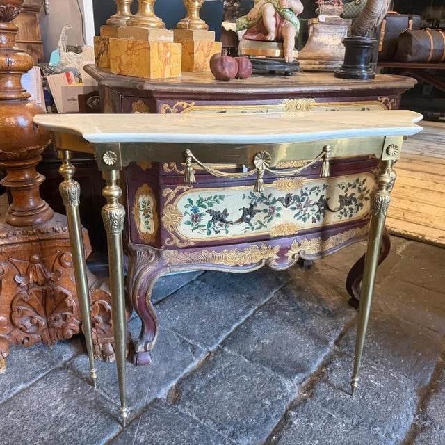 1950s 1950s Mid-Century Modern Yellow Marble and Brass Italian Console For Sale - Image 5 of 10