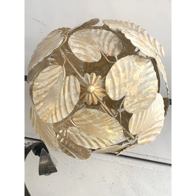 Contemporary Gold-Leaf and White Leaves Sphere Suspension Pendant For Sale - Image 4 of 8