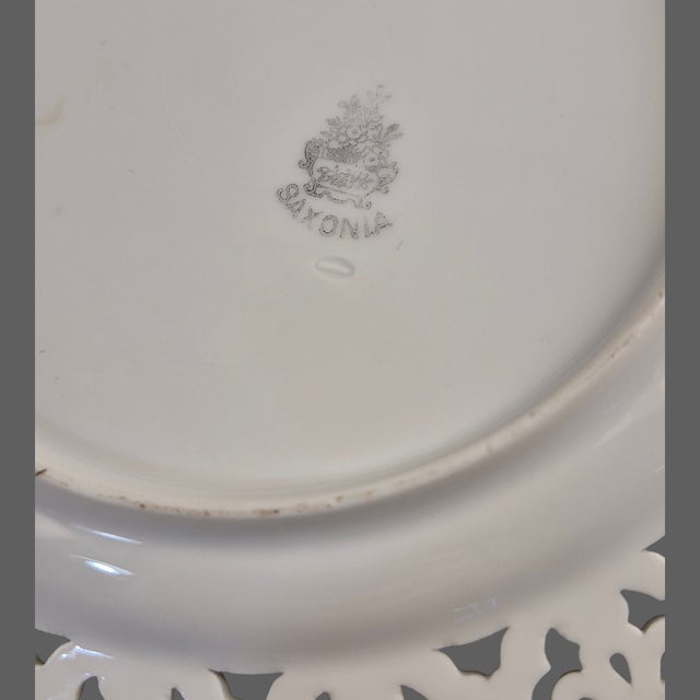 Vintage Saxonia Dresden Painted Floral Gilded Reticulated Plates - Set of Four For Sale - Image 9 of 10
