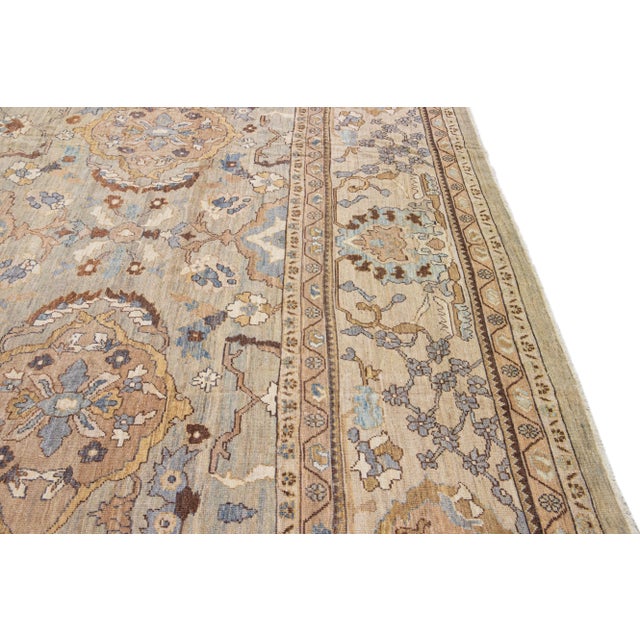 Grey and Beige Modern Handmade Sultanabad Oversize Floral Wool Rug For Sale In New York - Image 6 of 11