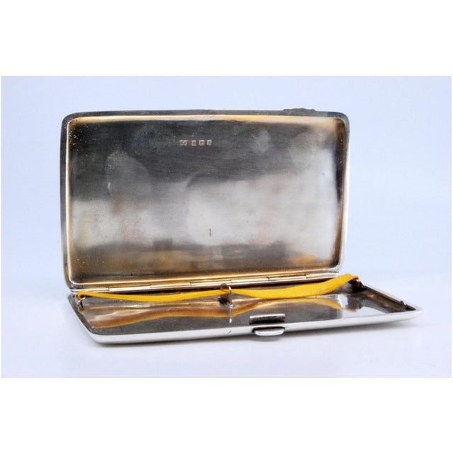 Cigarette Case in Guilloche Silver on Both Sides with Monogram Card and Hinged Lid For Sale - Image 3 of 9