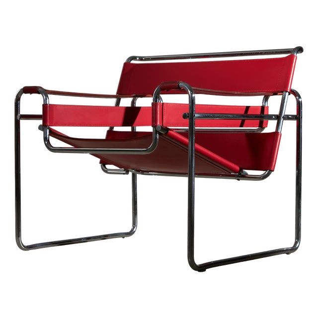 Red Leather Wassily Chair by Marcel Breuer for Knoll, 1920s For Sale