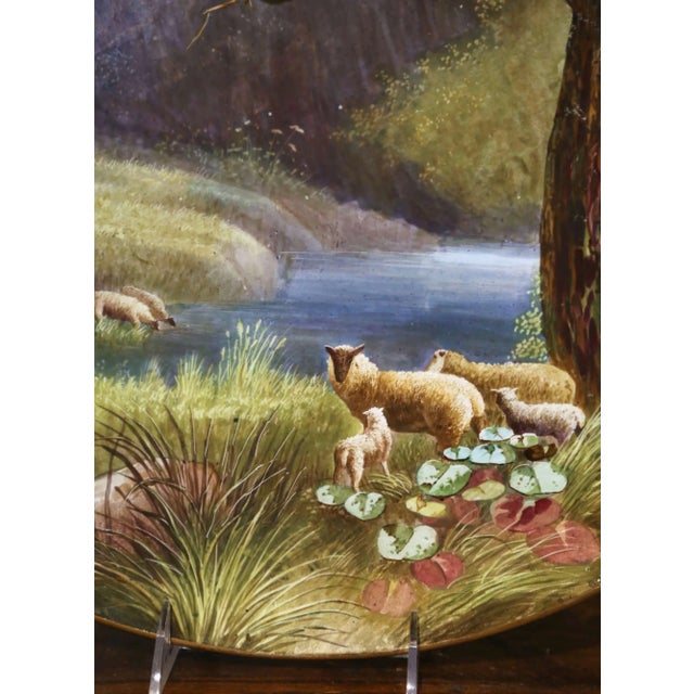 19th Century French Hand-Painted Porcelain Charger With Sheep, Signed Olivier For Sale - Image 9 of 10