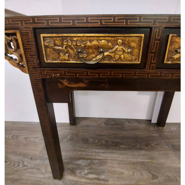 1950s Mid Century Modern Chinoiserie Two Drawer Console Table For Sale - Image 4 of 8