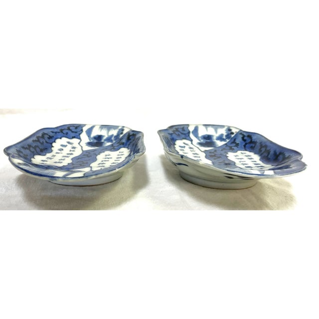 Traditional Vintage Hand Painted Japanese Porcelain Blue and White Plates- a Pair For Sale - Image 3 of 12