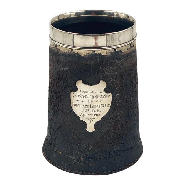 Leather Tankard With Silver Mounts, American For Sale