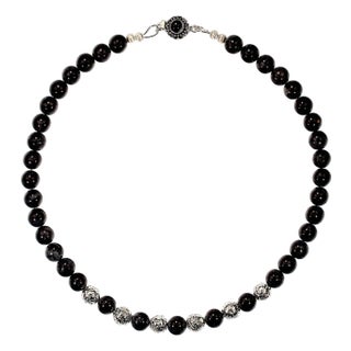 Ajd 19 Inch Unique Indigo Gabbro and Silver Washed Lava Rock Necklace For Sale