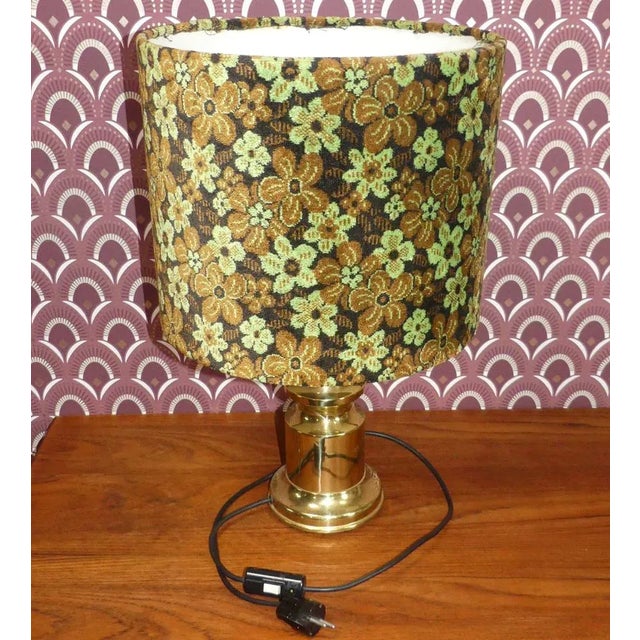 Table Lamp with Luminous Floral Shade in Green Brown, 1070s For Sale - Image 9 of 9