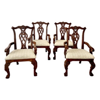 Regency House Chippendale Carved Kensington Hall Vintage Set of Four Arm Chairs Dining/Accent Excellent Condition For Sale