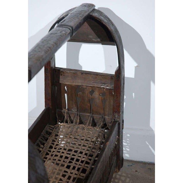 Antique Indian Tribal Carved-Wood Infant Cradle With Woven Bed, Circa 1900 For Sale - Image 9 of 9