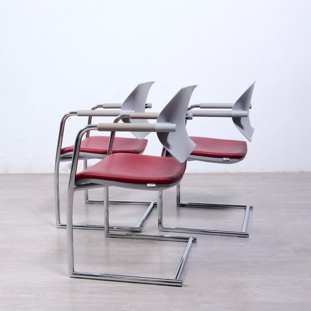 Air Jr Luxy Waiting Chairs in Gray and Burgundy Chrome Legs, Italy, Set of 3 For Sale - Image 15 of 18