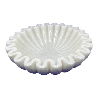Hand Crafted Marble Decorative Ruffle Scalloped Bowl 8" For Sale