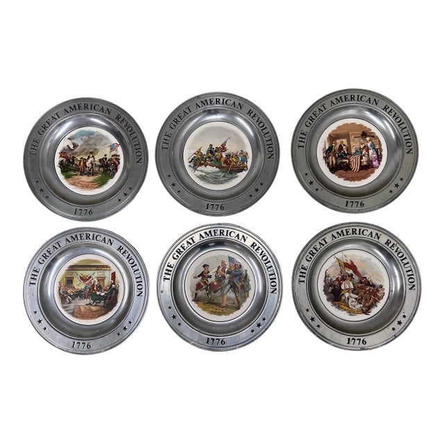 200 Year Anniversary the Great American Revolution Pewter Plates, Set of Six For Sale