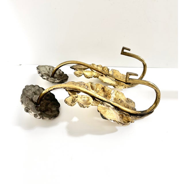 French Vintage Gilt Cast Metal Floral Curtain Tiebacks With Hydrangeas, Pair For Sale - Image 3 of 7