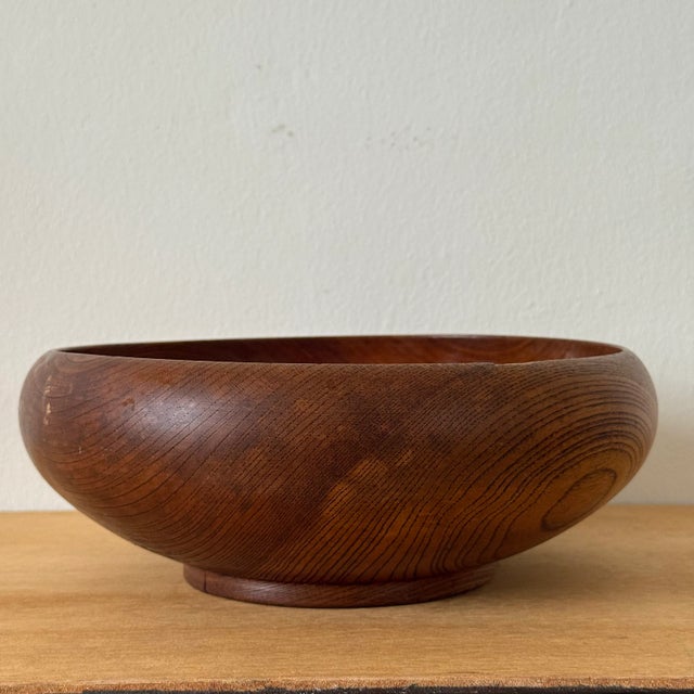 Mid-Century Modern Mid-Century Hand-Turned Wooden Bowl Amazing Grain For Sale - Image 3 of 5