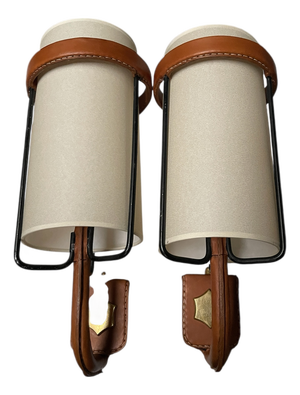 Stitched Leather Sconces by Jacques Adnet, 1950s, Set of 2