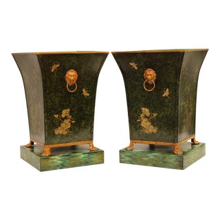 Regency Style Italian Cachepot Tole Planters - a Pair For Sale