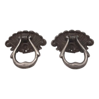 1895 Victorian French Drop Ring Shell Metal Pull a Pair For Sale