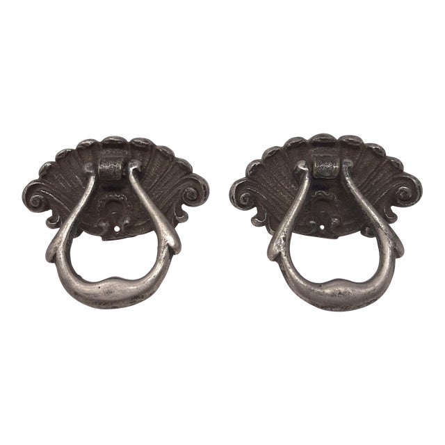 1895 Victorian French Drop Ring Shell Metal Pull a Pair For Sale