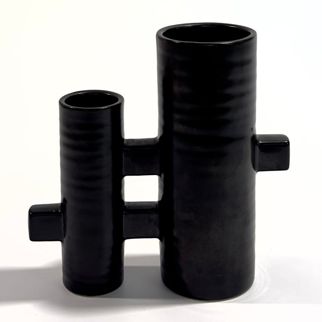 Mid-Century Modern Modernist Japanese Black Pottery Ceramic Ikebana Vase by MCI Japan For Sale - Image 3 of 11