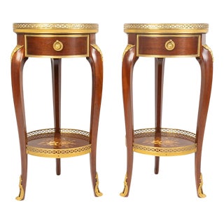 Wood and Gilt Bronze Pedestal Tables in the Louis Xv Style., Set of 2 For Sale