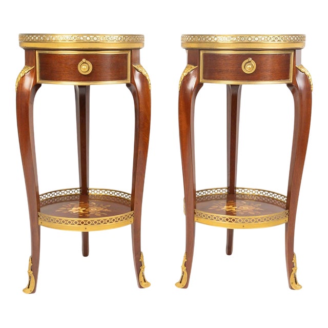 Wood and Gilt Bronze Pedestal Tables in the Louis Xv Style., Set of 2 For Sale