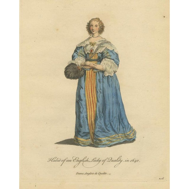 Jefferys, English Lady of Quality in 1640 with Feather Fan, 1757, Engraving For Sale - Image 9 of 9
