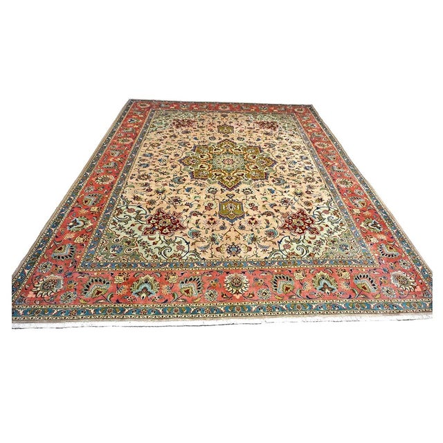 Condition: Antique Circa: 1940s Origin: Persia Design: Tabriz Actual size: 9'7" X 12'2" Thickness: 1/4" Color: Red, Ivory,...