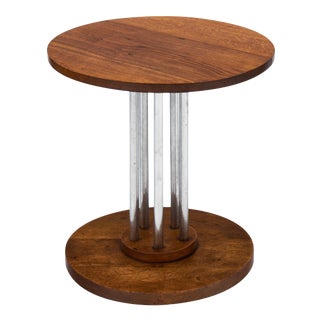 French Architectural Oak on Chromed Steel Tubes Gueridon Table For Sale