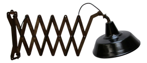 Large Mid-Century Black Enamel and Iron Scissor Wall Lamp