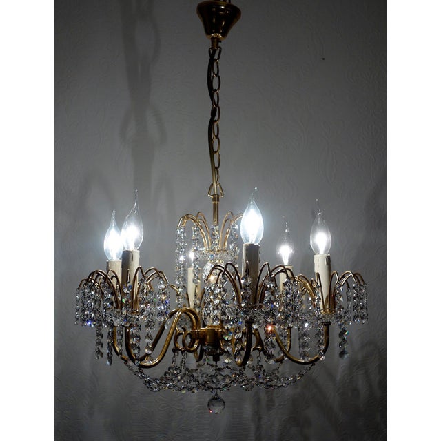 Brass Lead Crystal 24K Gold-Plated Six-Light Chandelier from Sölken Leuchten, 1970s For Sale - Image 11 of 12