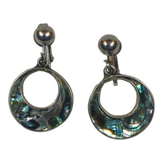 Vintage Abalone Sterling Door Knocker Earrings - A Pair For Sale