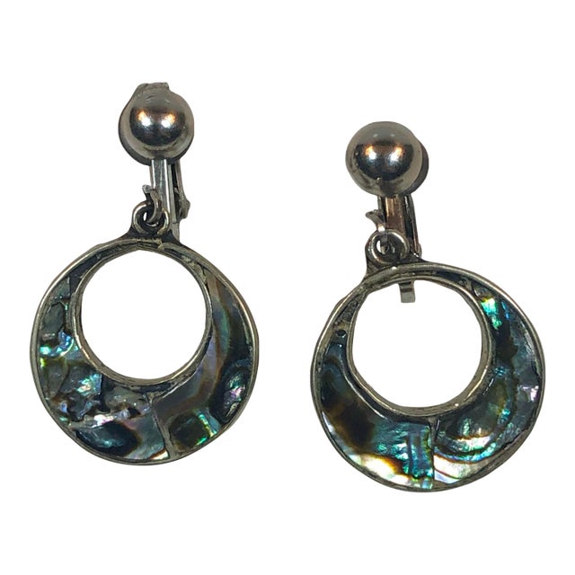 Vintage Abalone Sterling Door Knocker Earrings - A Pair For Sale