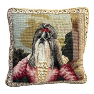Shih Tzu Needlepoint Velvet Back Pillow For Sale