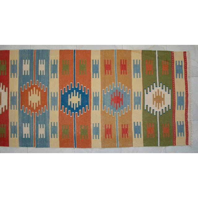 Terra Cotta Vintage Turkish Hand Woven Kilim Rug. Flat Weave Hallway Rug Kitchen Decor - 2′9″ × 9′11″ For Sale - Image 8 of 14