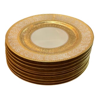 Bavarian China Gold Encrusted Dinner Plates - Set of 10 For Sale