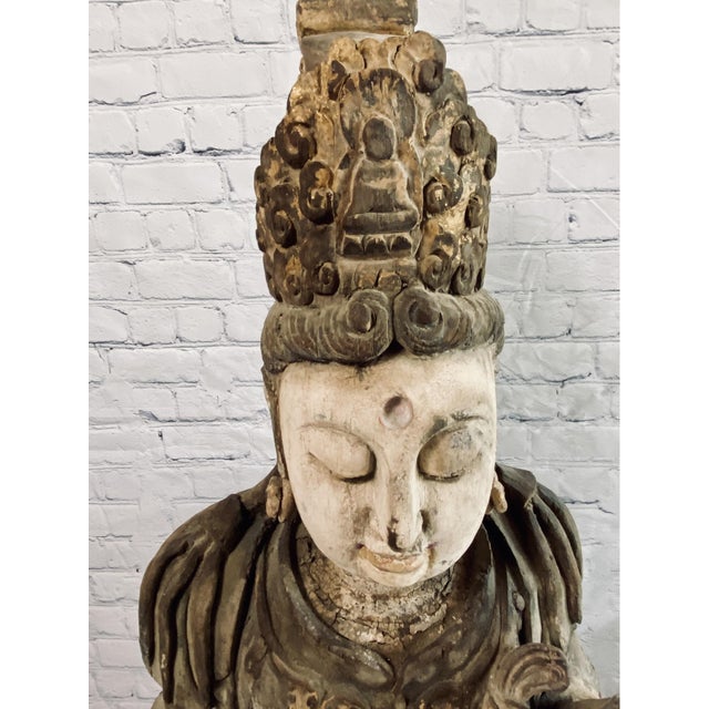 18th Century Monumental Chinese Polychromed Seated Guanyin Statute For Sale - Image 13 of 18