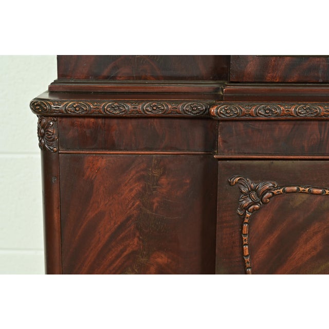 Wood Romweber Chippendale Flame Mahogany Breakfront Bookcase Cabinet, Circa 1920s For Sale - Image 7 of 12