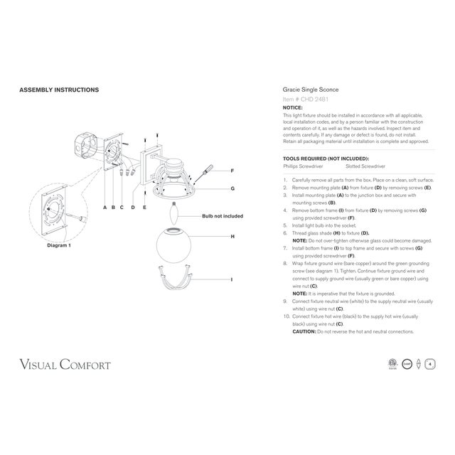 Chapman & Myers for Visual Comfort Signature Gracie Single Sconce in Polished Nickel with White Glass For Sale - Image 9 of 10