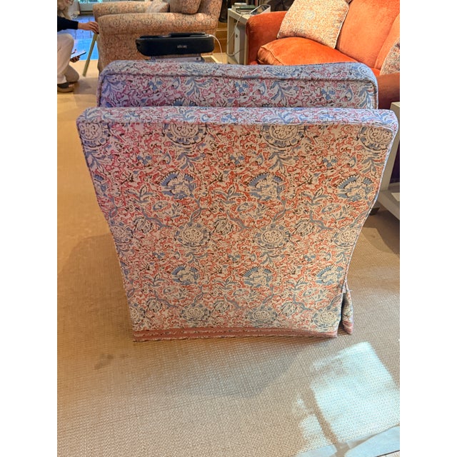 Textile Pair of Swivel Chairs in Vintage Ralph Lauren Block Print For Sale - Image 7 of 13