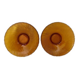 Vintage Mid-Century Modern Amber Glass Bowls- Set of Two For Sale
