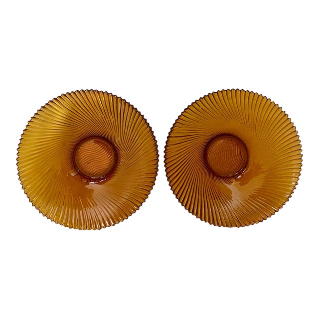 Vintage Mid-Century Modern Amber Glass Bowls- Set of Two For Sale