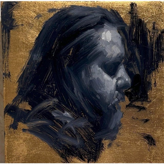 Tom by John Wentz | Oil on Copper Leaf Portrait of a man's profile For Sale - Image 4 of 5