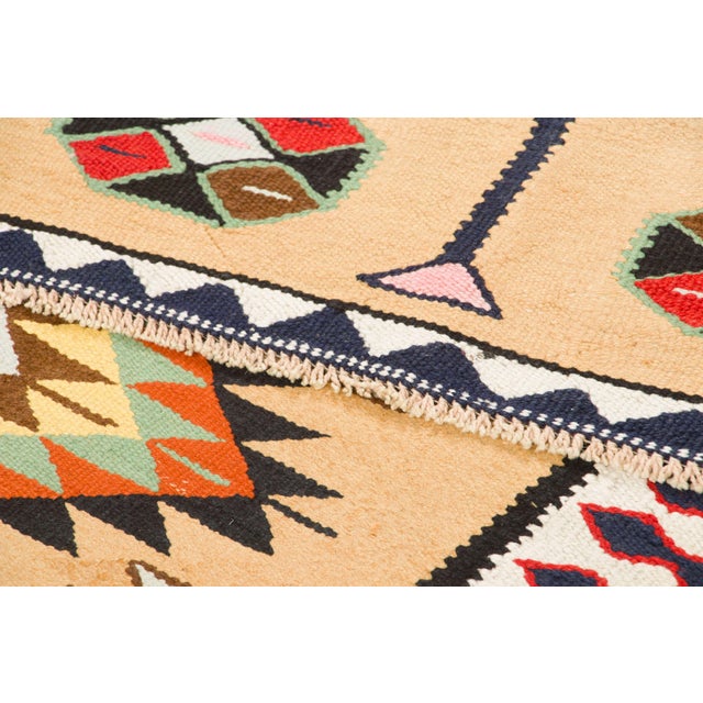 Textile Vintage Turkish Pictorial Geometric Runner Beige & Red by Rug & Kilim, 1950–1959 For Sale - Image 7 of 9