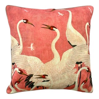 Late 20th Century Decorative Pillow With Crane Bird Design in Whimsical Chinoiserie Style For Sale