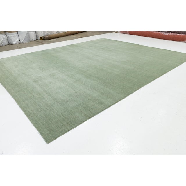 Apadana's Modern Gabbeh Hand-Loom Wool Area Rug in Muted Sage Green For Sale - Image 11 of 11
