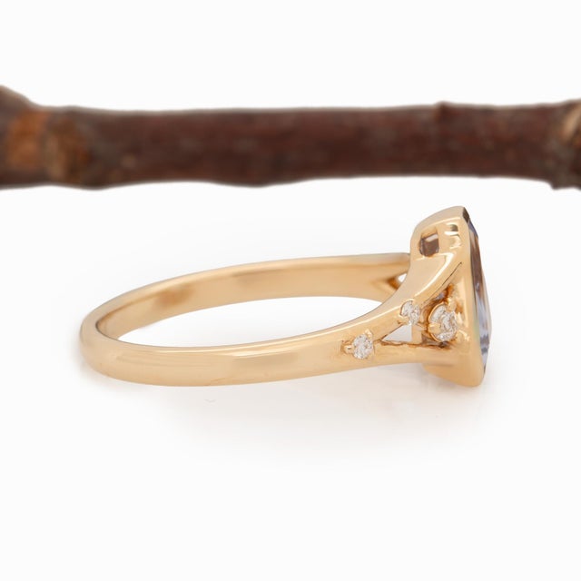 Metal 1.35cts Blue Sapphire Ring With Natural Diamond Accents: Solid 14k Gold, 8x6.5mm For Sale - Image 7 of 10