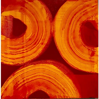 Marylyn Dintenfass, Abstract Red Persimmon Oil Painting on Panel Marylyn Dintenfass Modernist, 2004 For Sale
